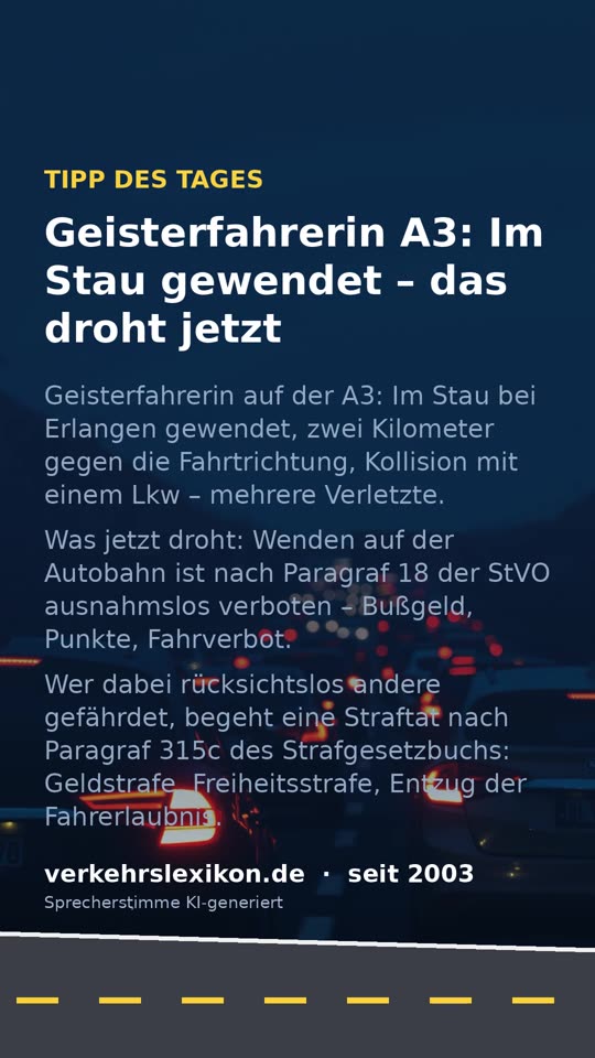 Im Stau gewendet: Die Folgen als Geisterfahrer