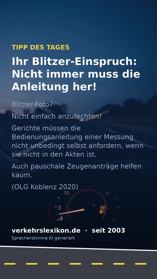 Blitzer-Einspruch: Fehlende Bedienungsanleitung kein Freifahrtschein