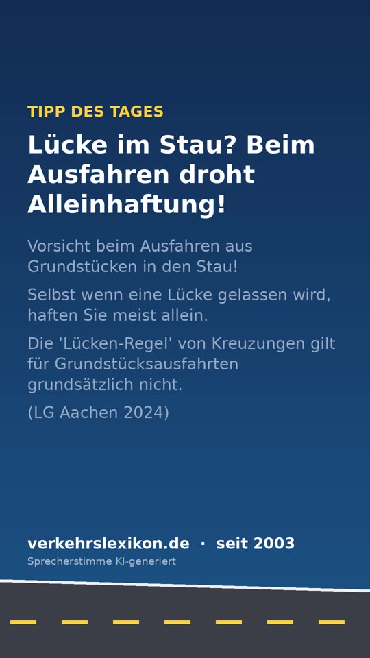 Lücke im Stau genutzt: Warum Sie bei Unfall allein haften