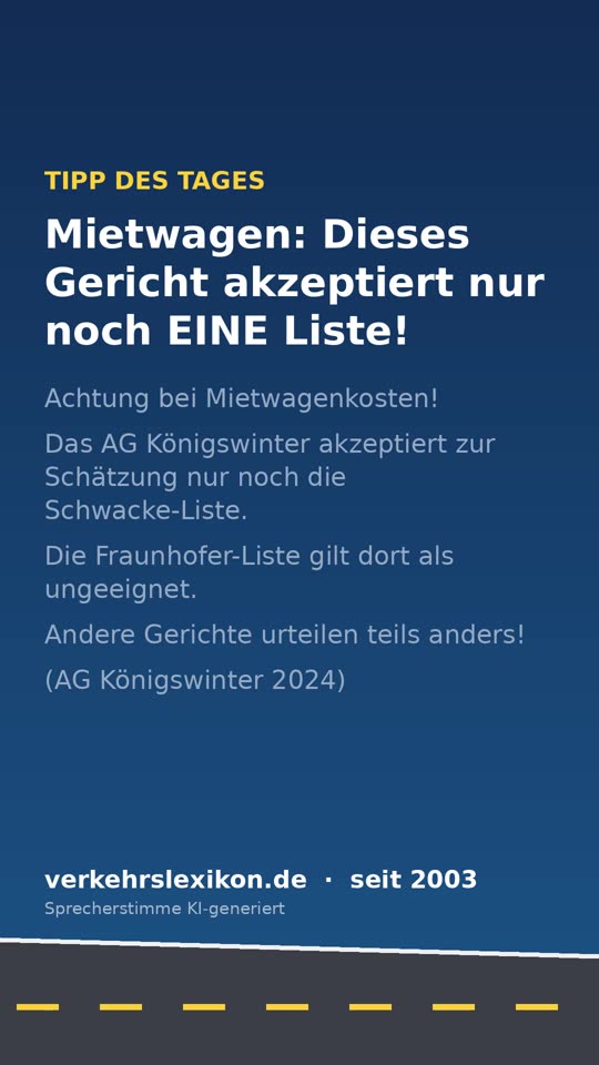 Mietwagenkosten: AG Königswinter akzeptiert nur Schwacke-Liste