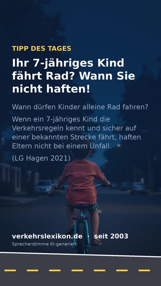 Kind (7) fährt Rad: Wann Eltern bei Unfällen nicht haften