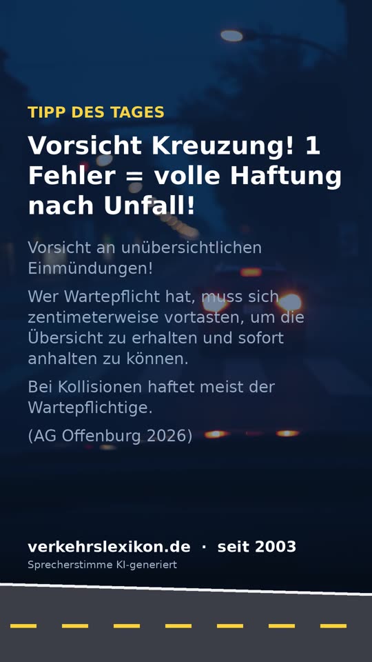 Vorfahrt missachtet: Volle Haftung an unübersichtlicher Kreuzung