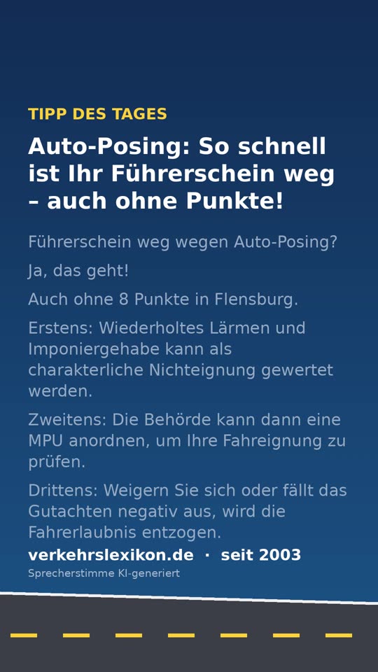Führerschein weg wegen Auto-Posing – auch ohne Punkte